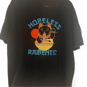 Black Graphic Tee with Cat Design